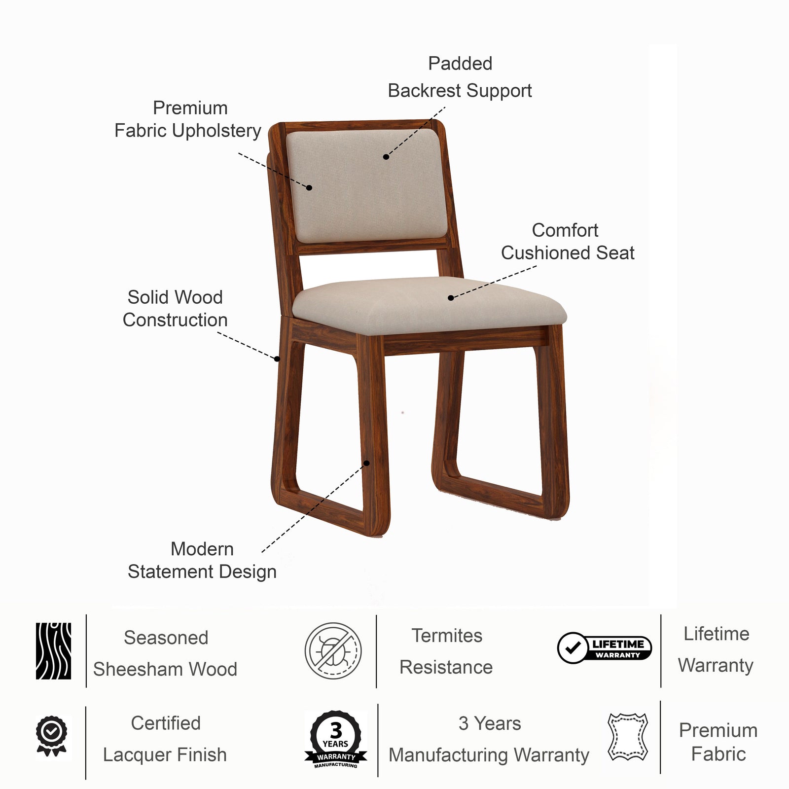 Peter Solid Sheesham Wood Office/Study/Dining Chair - 3 Years Warranty features