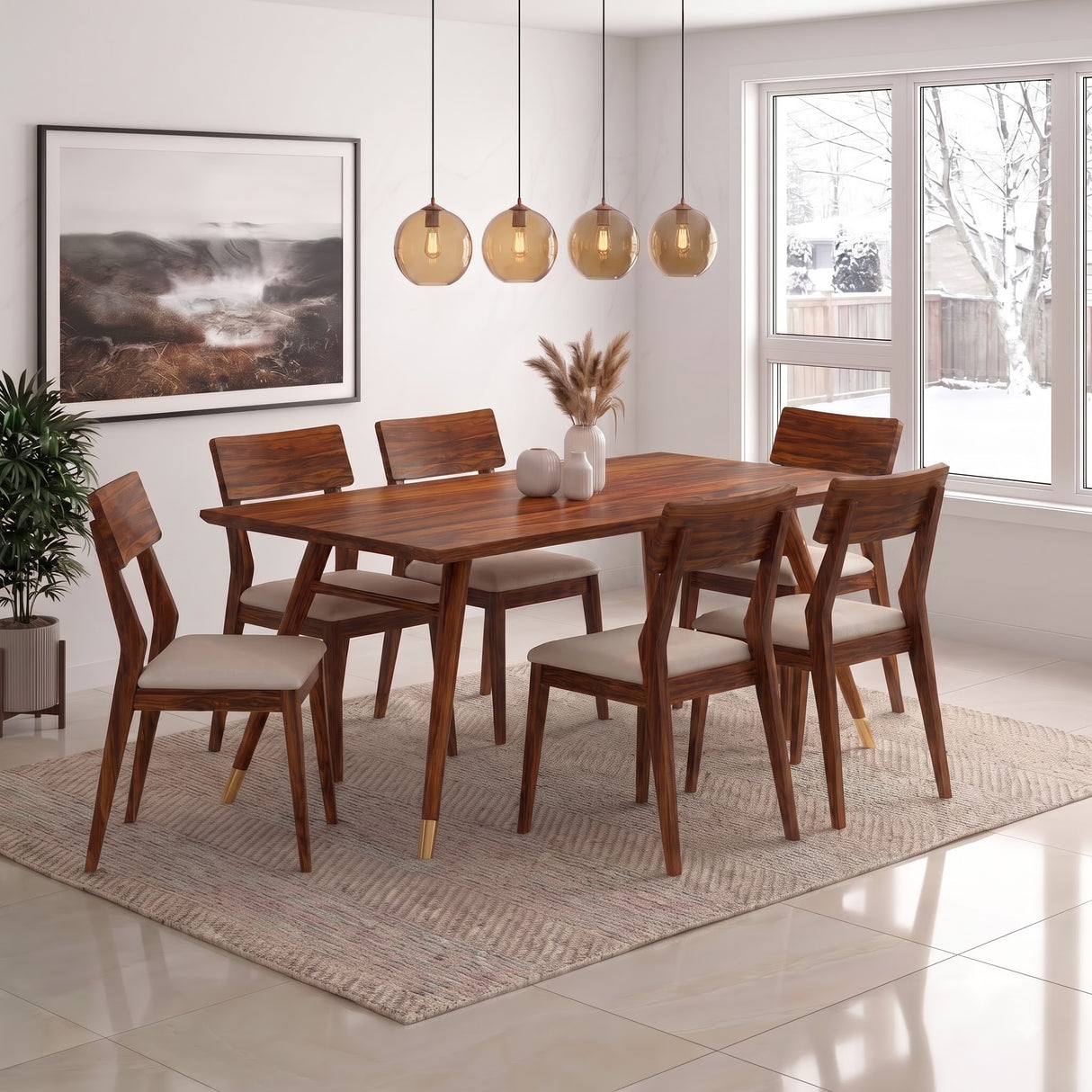 Elley Solid Sheesham Wood 6 Seater Dining Set - 3 Years Warranty