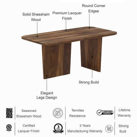 Lazio Solid Sheesham Wood 6 Seater Dining Table Set - 3 Years Warranty