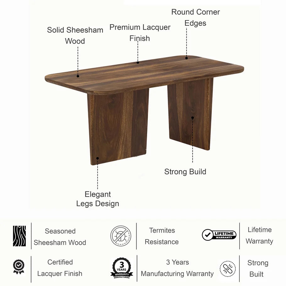 Lazio Solid Sheesham Wood 6 Seater Dining Table - 3 Years Warranty