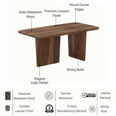 Lazio Solid Sheesham Wood 6 Seater Dining Table - 3 Years Warranty