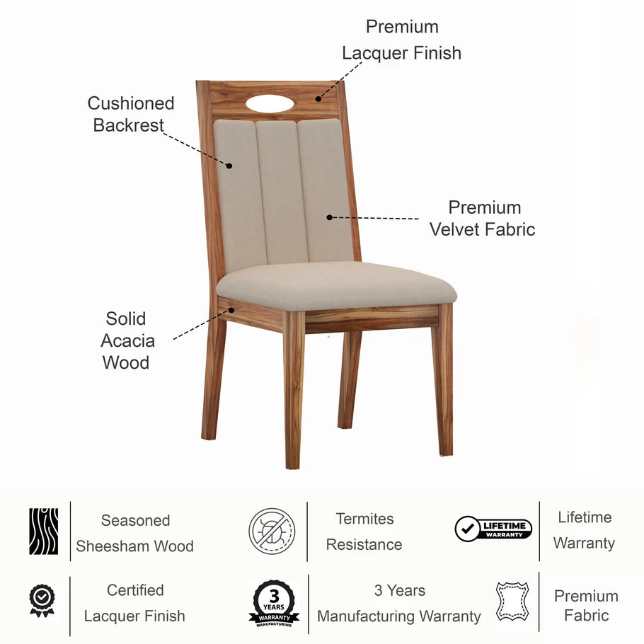 Genova Solid Acacia Wood Office/Study/Dining Chair - 3 Years Warranty