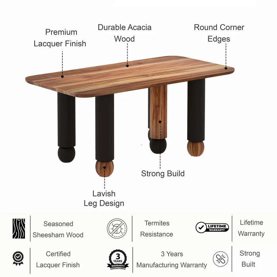 Genova Solid Acacia Wood 6 Seater Dining Table - 3 Years Warranty
