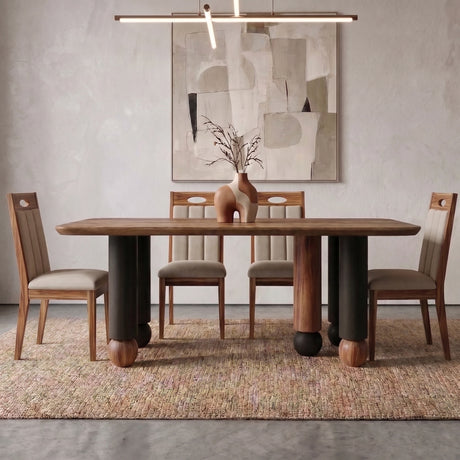 Genova Solid Acacia Wood 6 Seater Dining Table Set - 3 Years Warranty