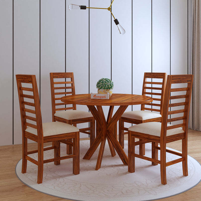 Maurus Oval Solid Sheesham Wood 4 Seater Dining Table Set - 3 Years Warranty