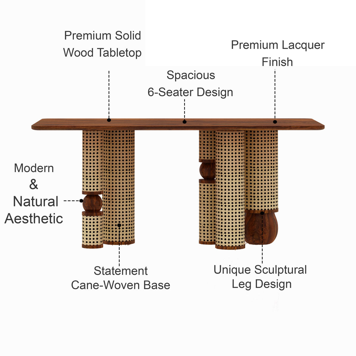 Naptune Solid Sheesham Wood 6 Seater Dining Set - 3 Years Warranty