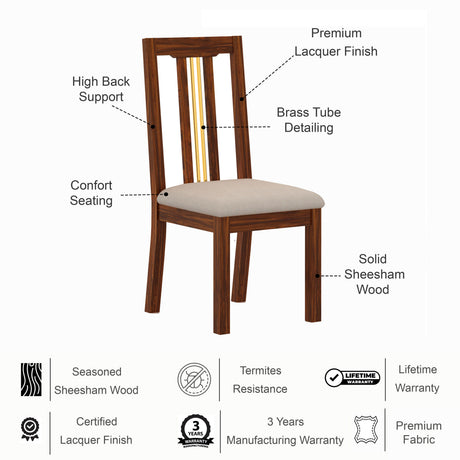 Edin Solid Sheesham Wood Office/Study/Dining Chair - 3 Years Warranty