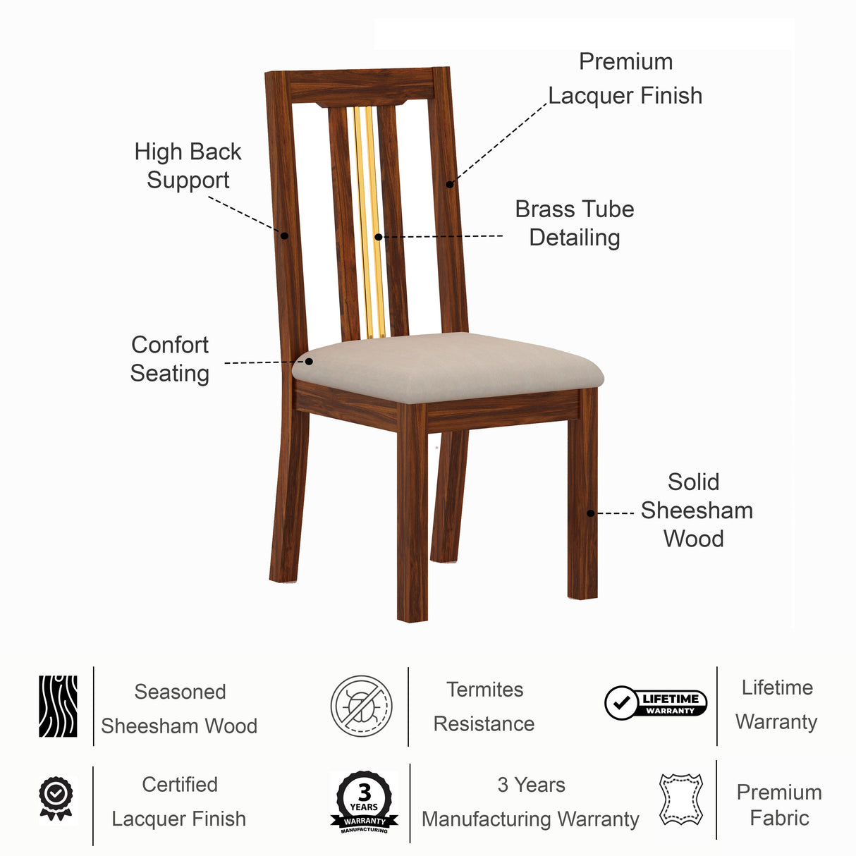 Edin Solid Sheesham Wood 6 Seater Dining Set - 3 Years Warranty