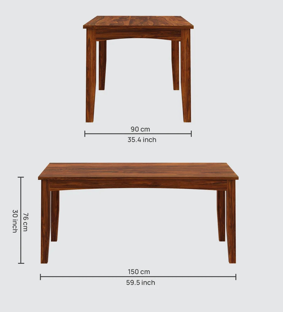 Swiss Solid Sheesham Wood 6 Seater Dining Table - 3 Years Warranty