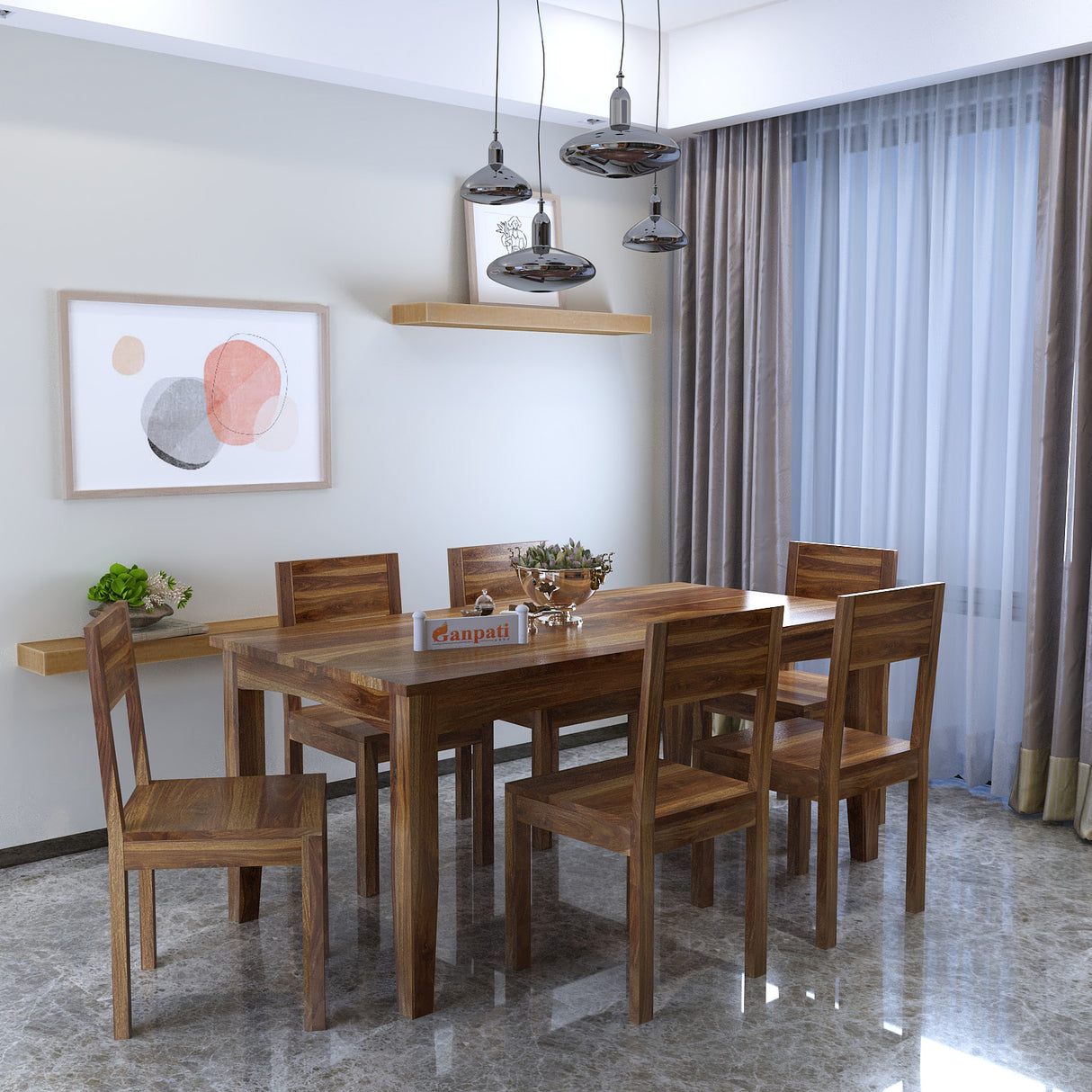 Swiss Solid Sheesham Wood 6 Seater Dining Table Set - 3 Years Warranty