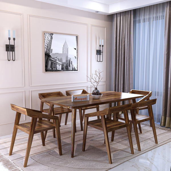 Emporio Solid Sheesham Wood 6 Seater Dining Table Set - 3 Years Warranty