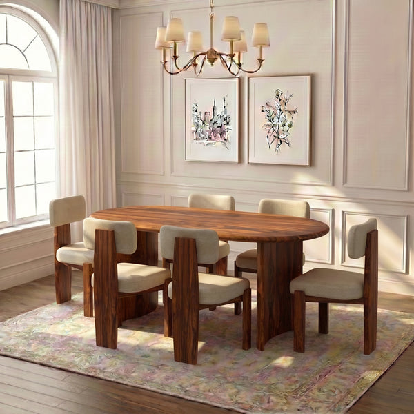 CHICAGO Solid Sheesham Wood 6 Seater Dining Table Set - 3 Years Warranty
