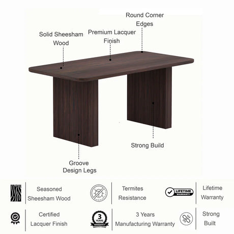 Vegator Solid Sheesham Wood 6 Seater Dining Table - 3 Years Warranty