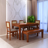 Syrus Rattan Solid Sheesham Wood 6 Seater Dining Table Set- 3 Years Warranty