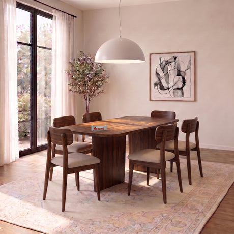 Lazio Solid Sheesham Wood 6 Seater Dining Table Set - 3 Years Warranty