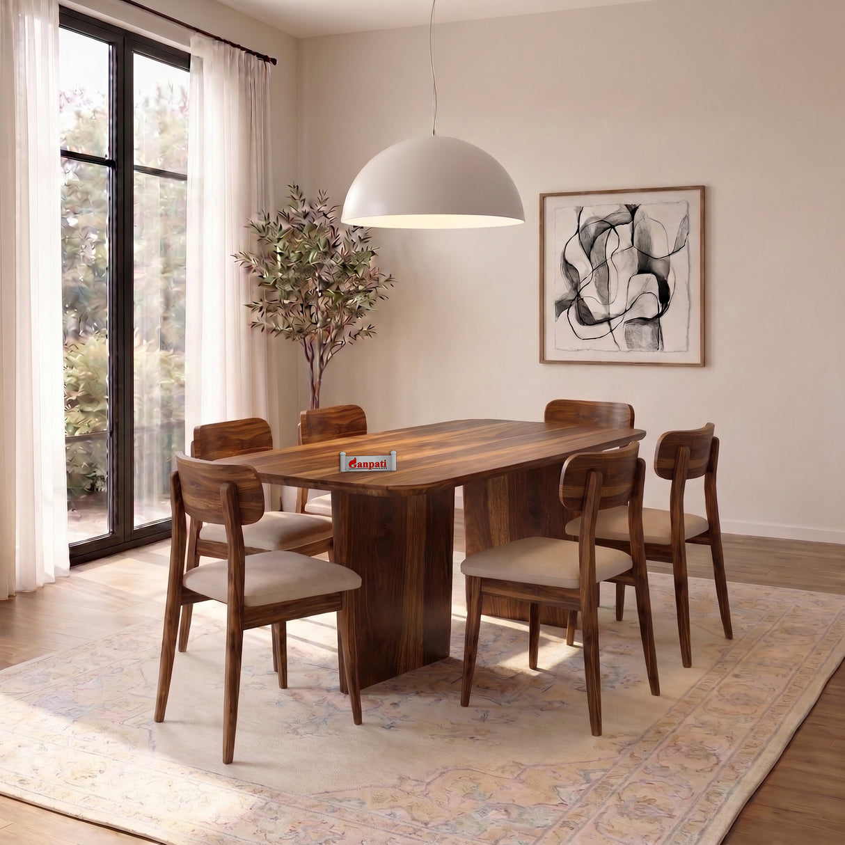 Lazio Solid Sheesham Wood 6 Seater Dining Table Set - 3 Years Warranty
