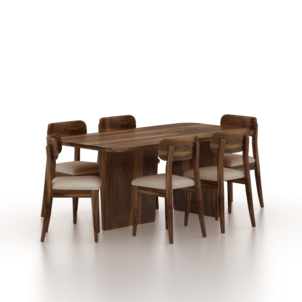 Lazio Solid Sheesham Wood 6 Seater Dining Table Set - 3 Years Warranty
