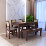 Syrus Rattan Solid Sheesham Wood 6 Seater Dining Table Set- 3 Years Warranty