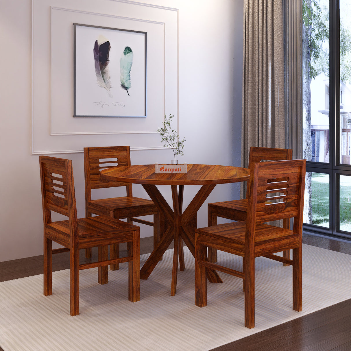 Cairo Oval Solid Sheesham Wood 4 Seater Dining Table Set - 3 Years Warranty