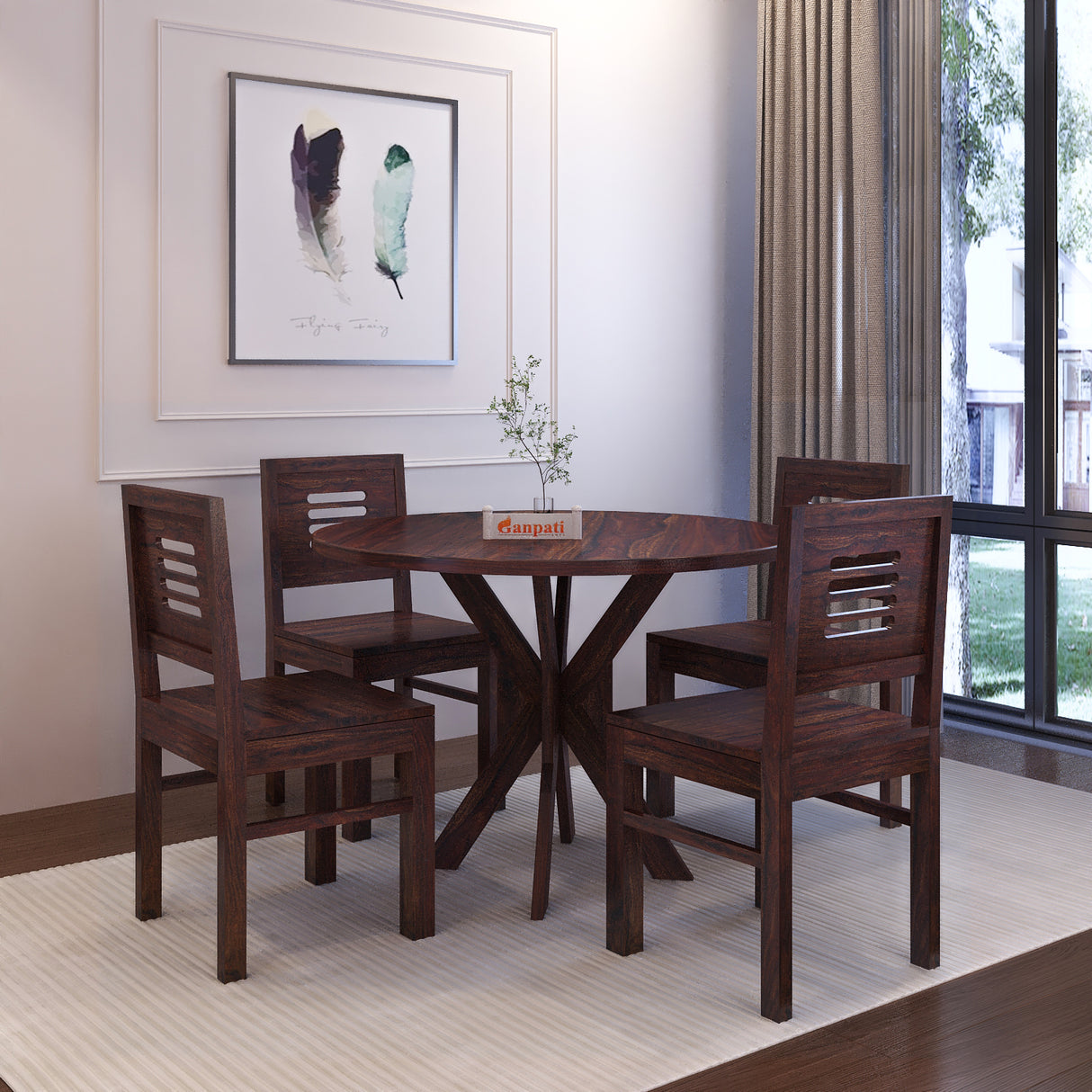 Cairo Oval Solid Sheesham Wood 4 Seater Dining Table Set - 3 Years Warranty