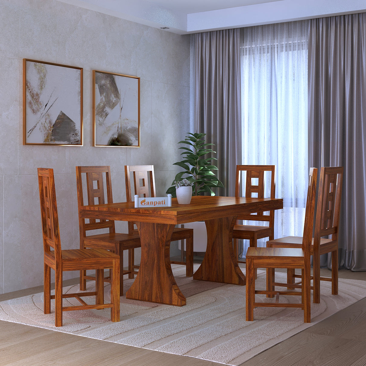 Merin Solid Sheesham Wood 6 Seater Dining Table Set - 3 Years Warranty