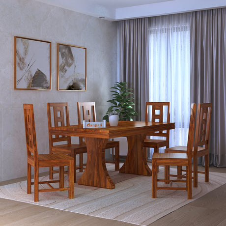 Merin Solid Sheesham Wood 6 Seater Dining Table Set - 3 Years Warranty