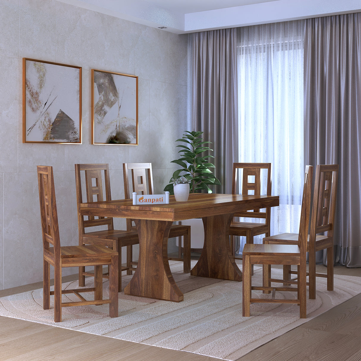 Merin Solid Sheesham Wood 6 Seater Dining Table Set - 3 Years Warranty