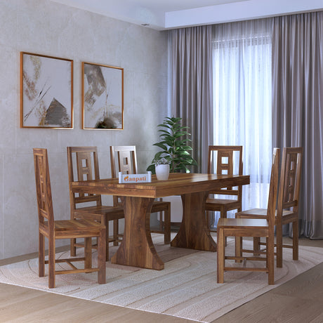 Merin Solid Sheesham Wood 6 Seater Dining Table Set - 3 Years Warranty