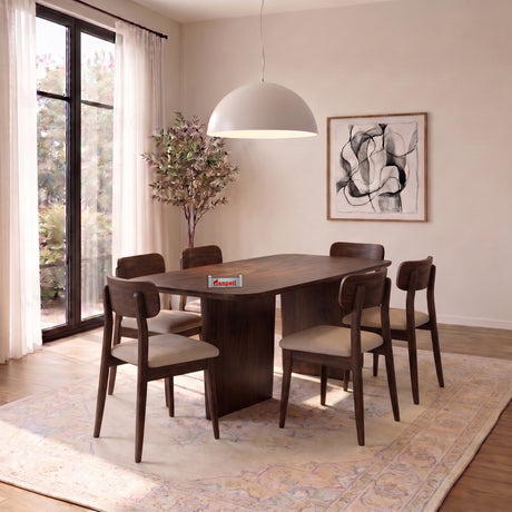 Lazio Solid Sheesham Wood 6 Seater Dining Table Set - 3 Years Warranty
