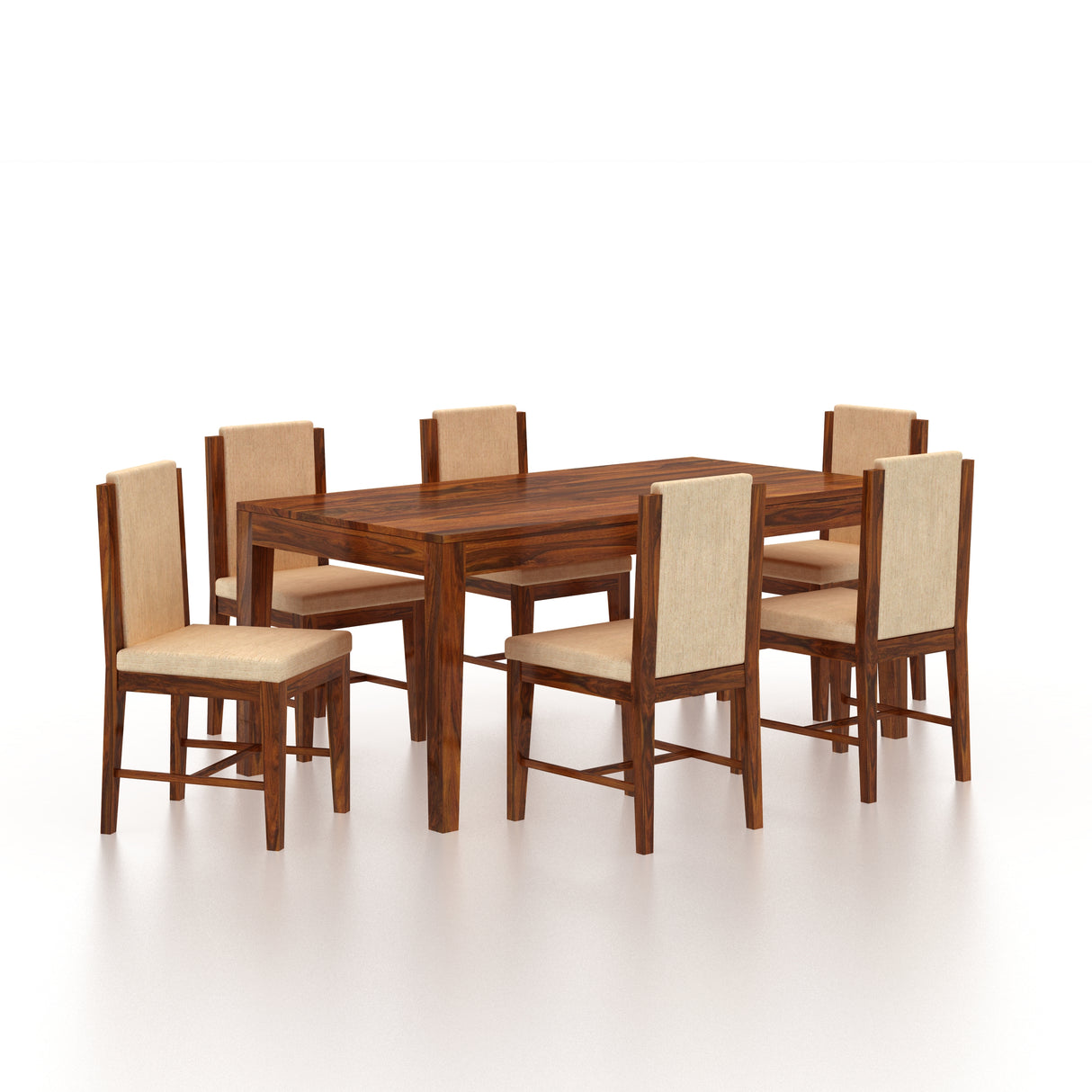 Nirvana Solid Sheesham Wood 6 Seater Dining Table Set With Upholstered Chairs- 3 Years Warranty