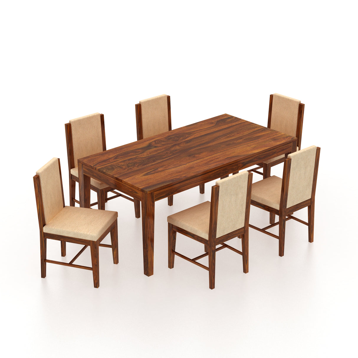Nirvana Solid Sheesham Wood 6 Seater Dining Table Set With Upholstered Chairs- 3 Years Warranty
