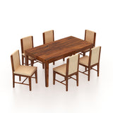 Nirvana Solid Sheesham Wood 6 Seater Dining Table Set With Upholstered Chairs- 3 Years Warranty