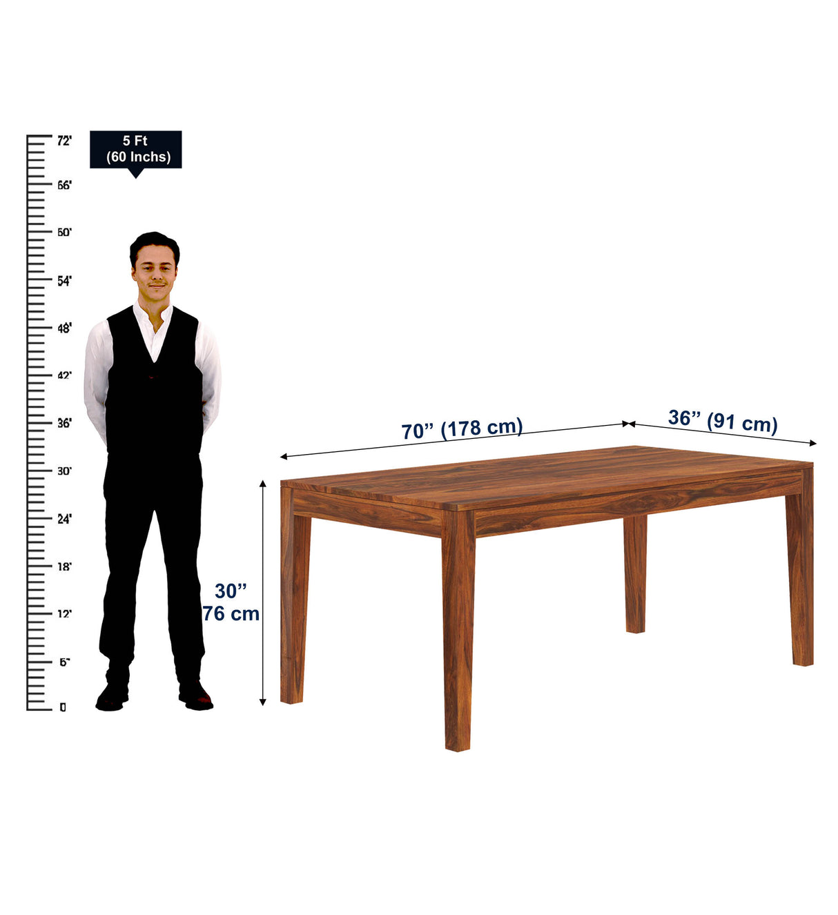 Nirvana Solid Sheesham Wood 6 Seater Dining Table Set With Upholstered Chairs- 3 Years Warranty