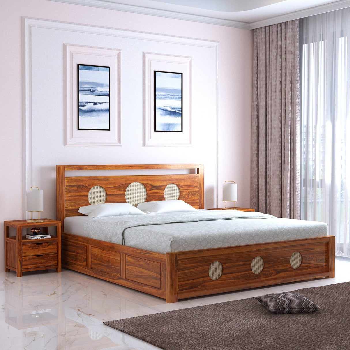 Cosmos Solid Sheesham Wood Bed With Box Storage - 3 years Warranty