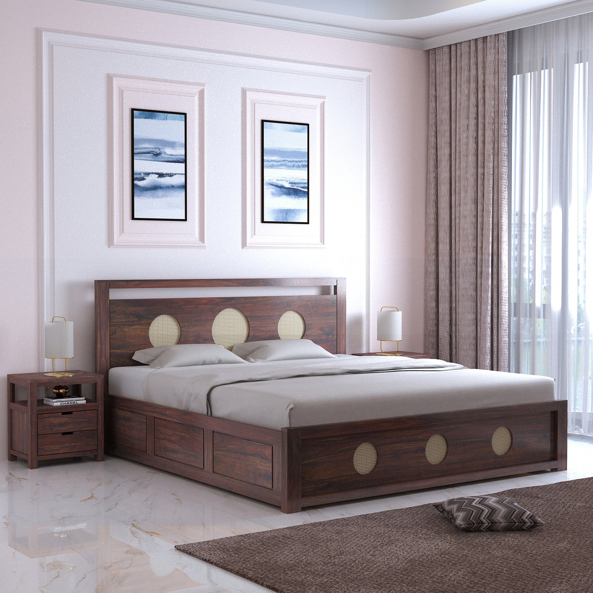 Cosmos Solid Sheesham Wood Bed With Box Storage - 1 Year Warranty