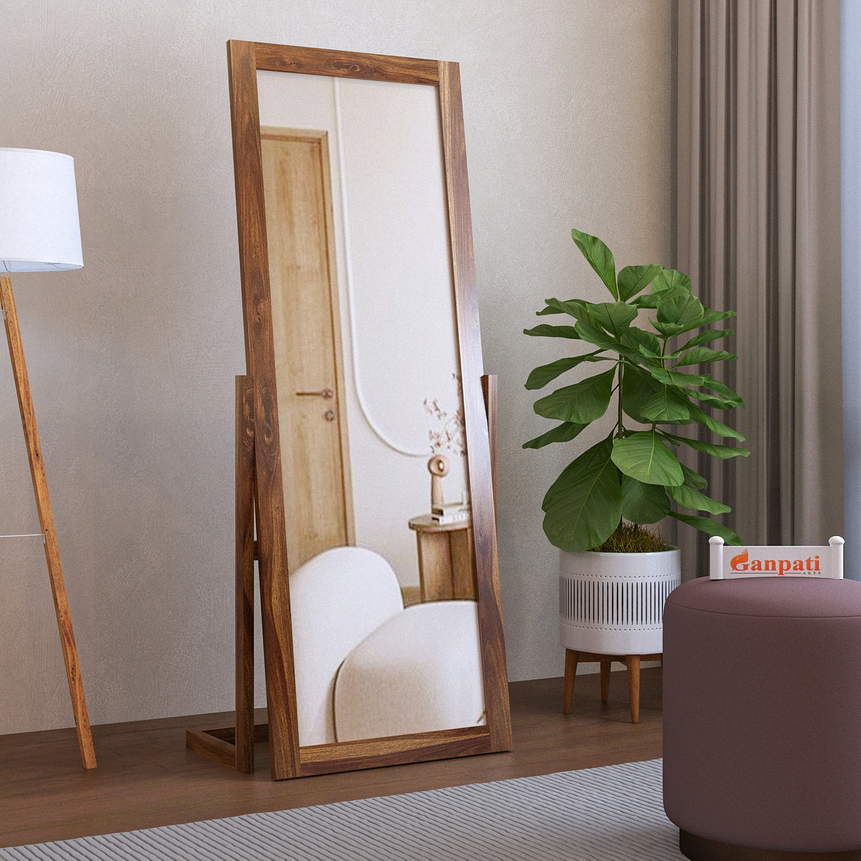 Euro Solid Sheesham Wood Standing Mirror - 3 Years Warranty