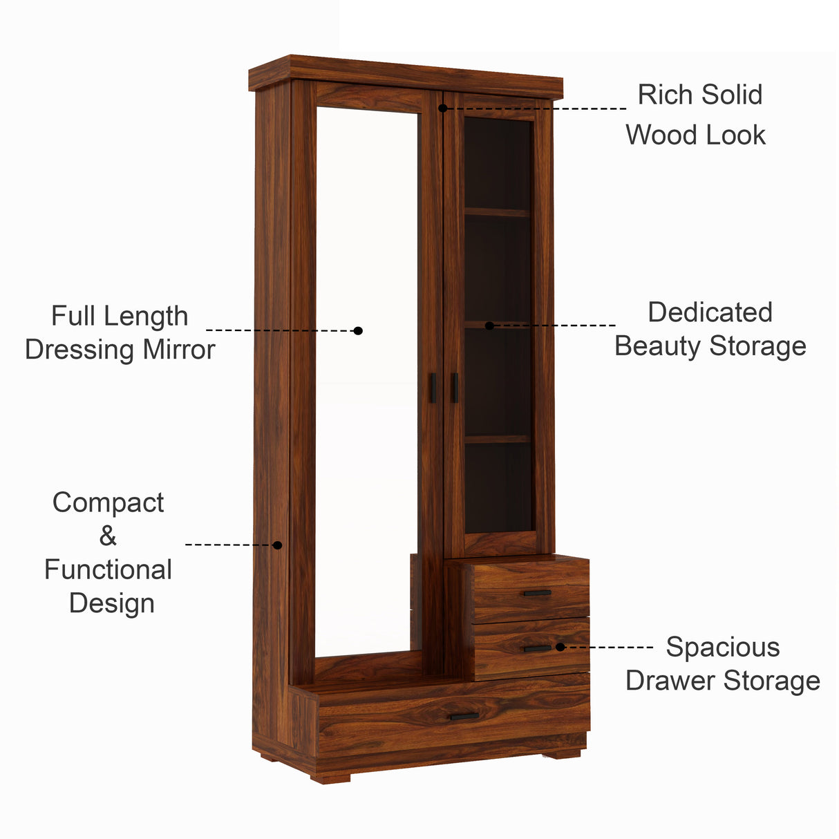 RAYON Solid Sheesham Wood Dressing Table With Cabinet - 3 Years Warranty