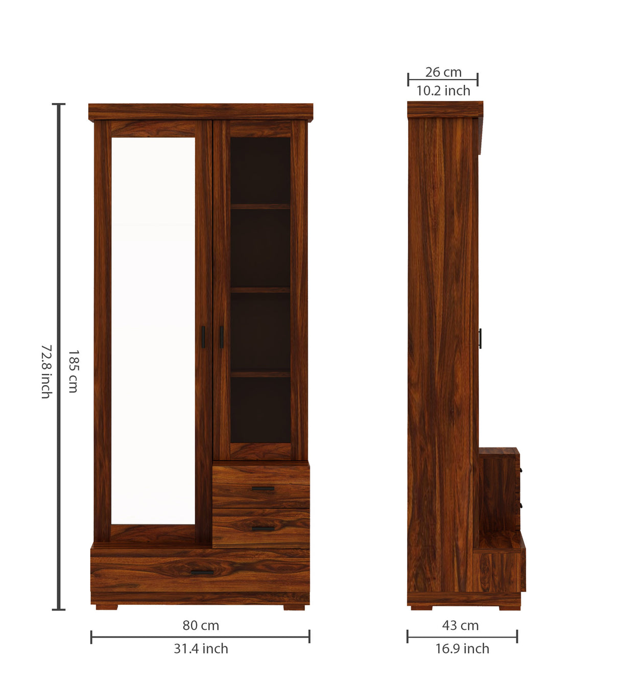 RAYON Solid Sheesham Wood Dressing Table With Cabinet - 3 Years Warranty