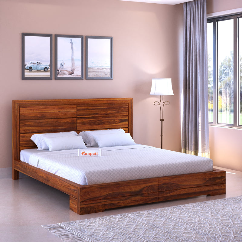 Live Solid Sheesham Wood Edge Bed - 3 Years Warranty