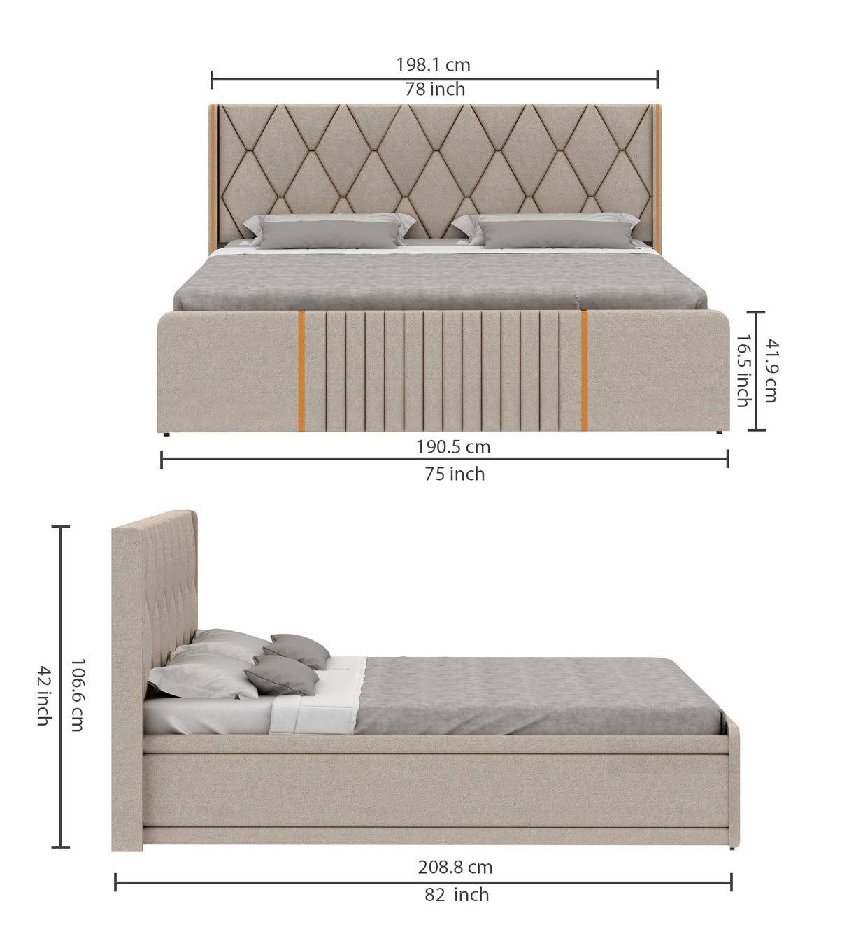 Archer Upholstered Bed With Box Storage - 12 Months Warranty(LUXE EDITION)