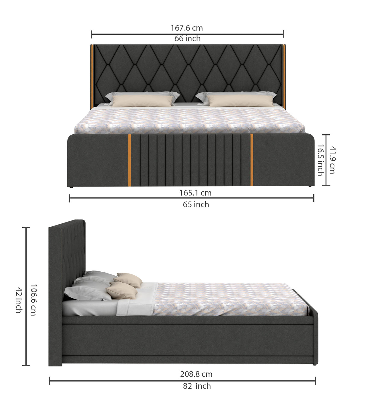 Archer Upholstered Bed With Box Storage - 12 Months Warranty(LUXE EDITION)