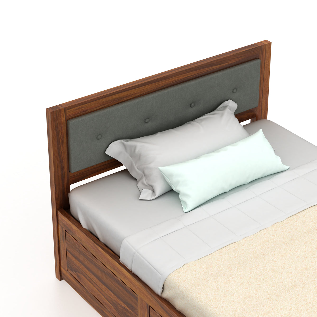EURO Solid Sheesham Wood 4 Feet Bed With Box Storage - 3 Years Warranty