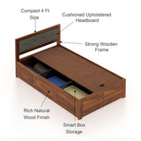 EURO Solid Sheesham Wood 4 Feet Bed With Box Storage - 3 Years Warranty