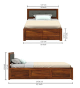 EURO Solid Sheesham Wood 4 Feet Bed With Box Storage - 3 Years Warranty