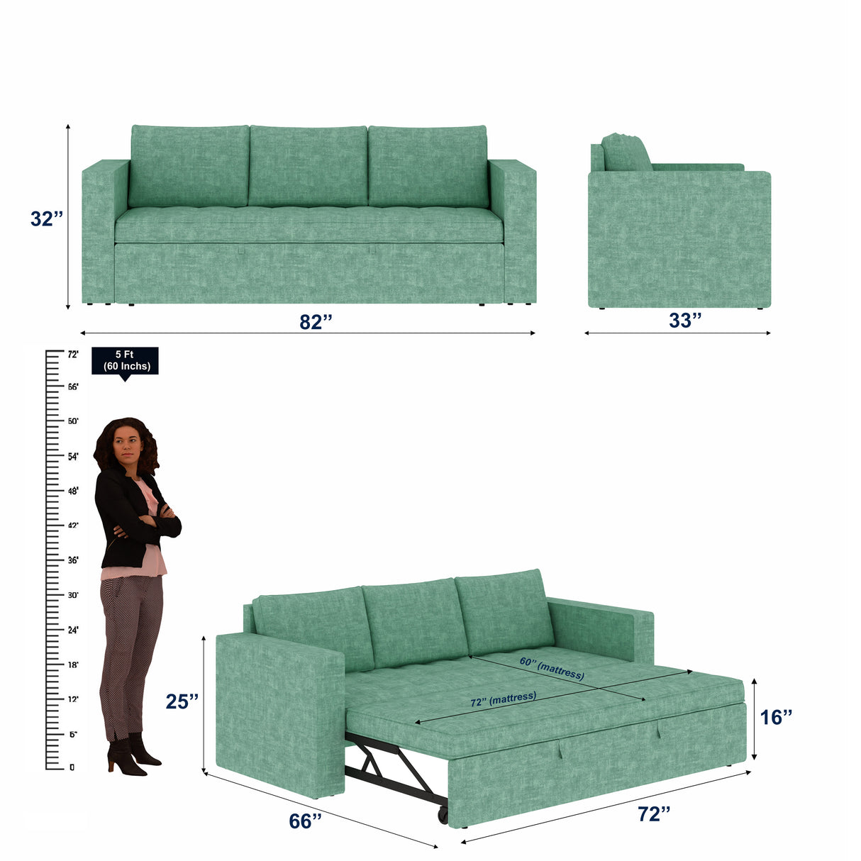 FABRIO Three Seater Upholstered Sofa Cum Bed Textured Suede - 12 Months Warranty -Suede Oasis