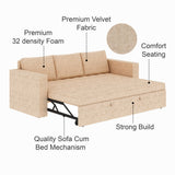 FABRIO Three Seater Upholstered Sofa Cum Bed Textured Suede - 12 Months Warranty -Suede Beige