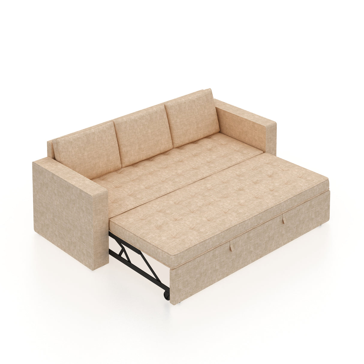 FABRIO Three Seater Upholstered Sofa Cum Bed Textured Suede - 12 Months Warranty -Suede Beige