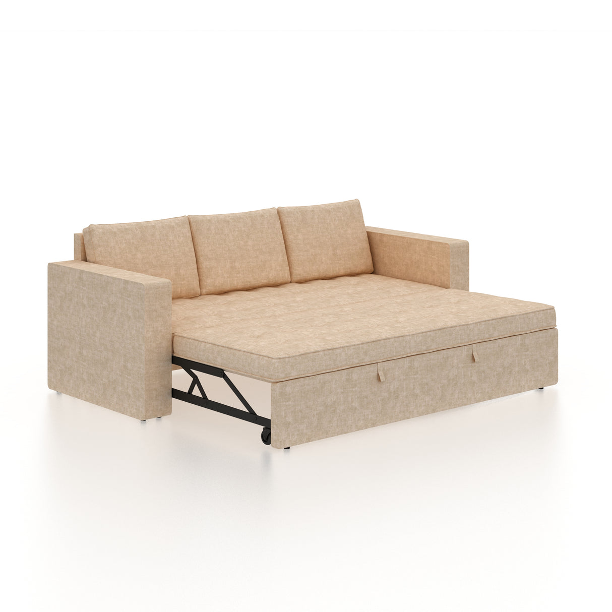 FABRIO Three Seater Upholstered Sofa Cum Bed Textured Suede - 12 Months Warranty -Suede Beige