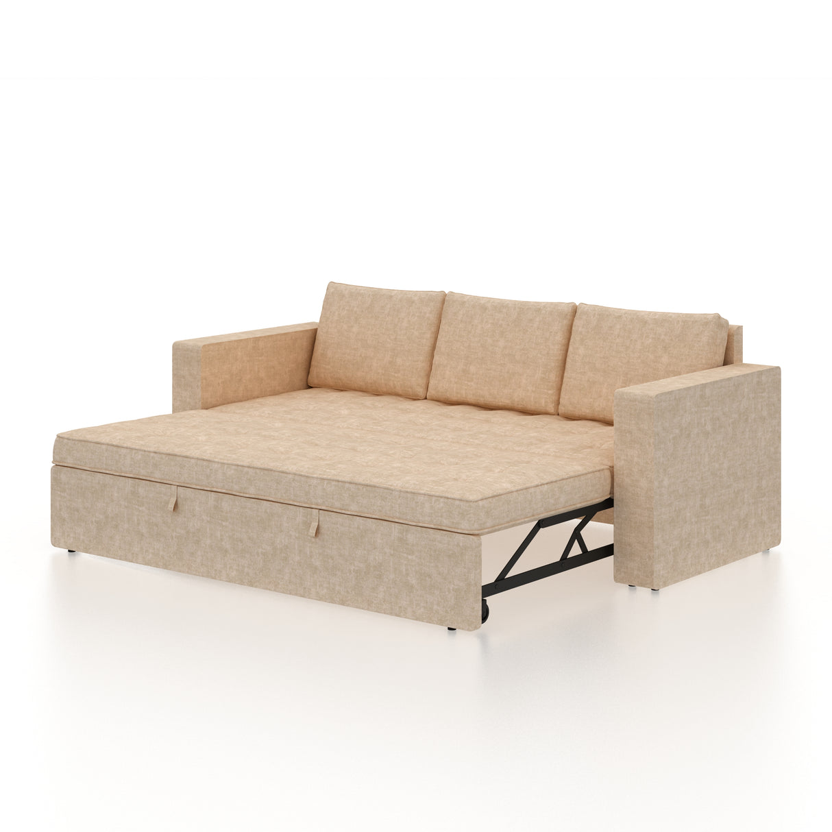FABRIO Three Seater Upholstered Sofa Cum Bed Textured Suede - 12 Months Warranty -Suede Beige
