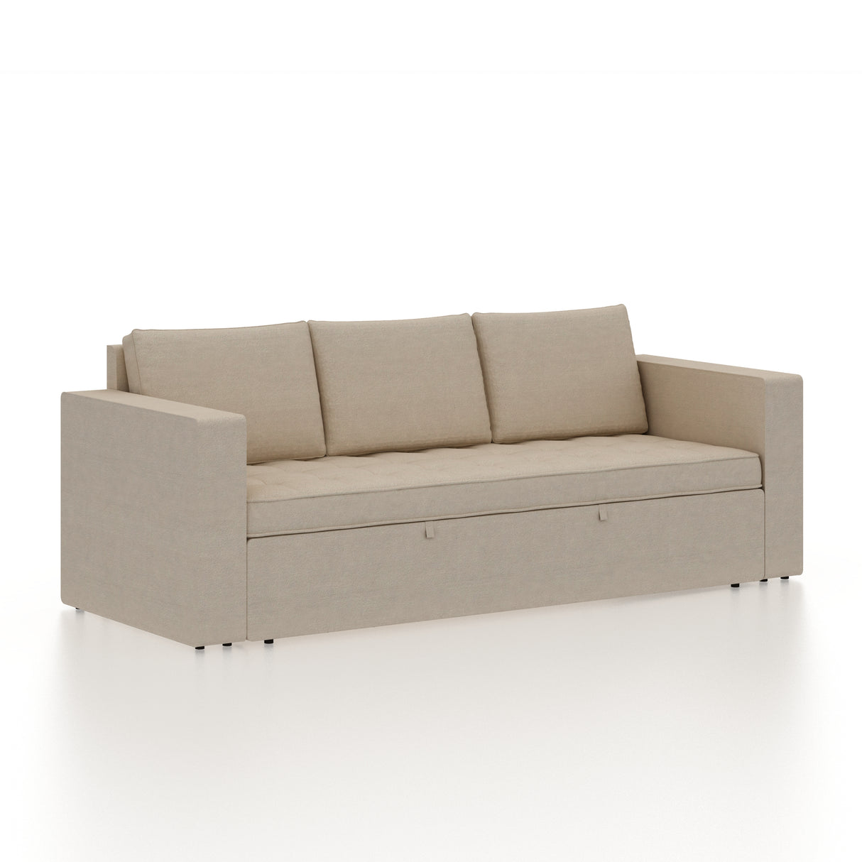 FABRIO Three Seater Upholstered Sofa Cum Bed Velvet - 12 Months Warranty - CREAM